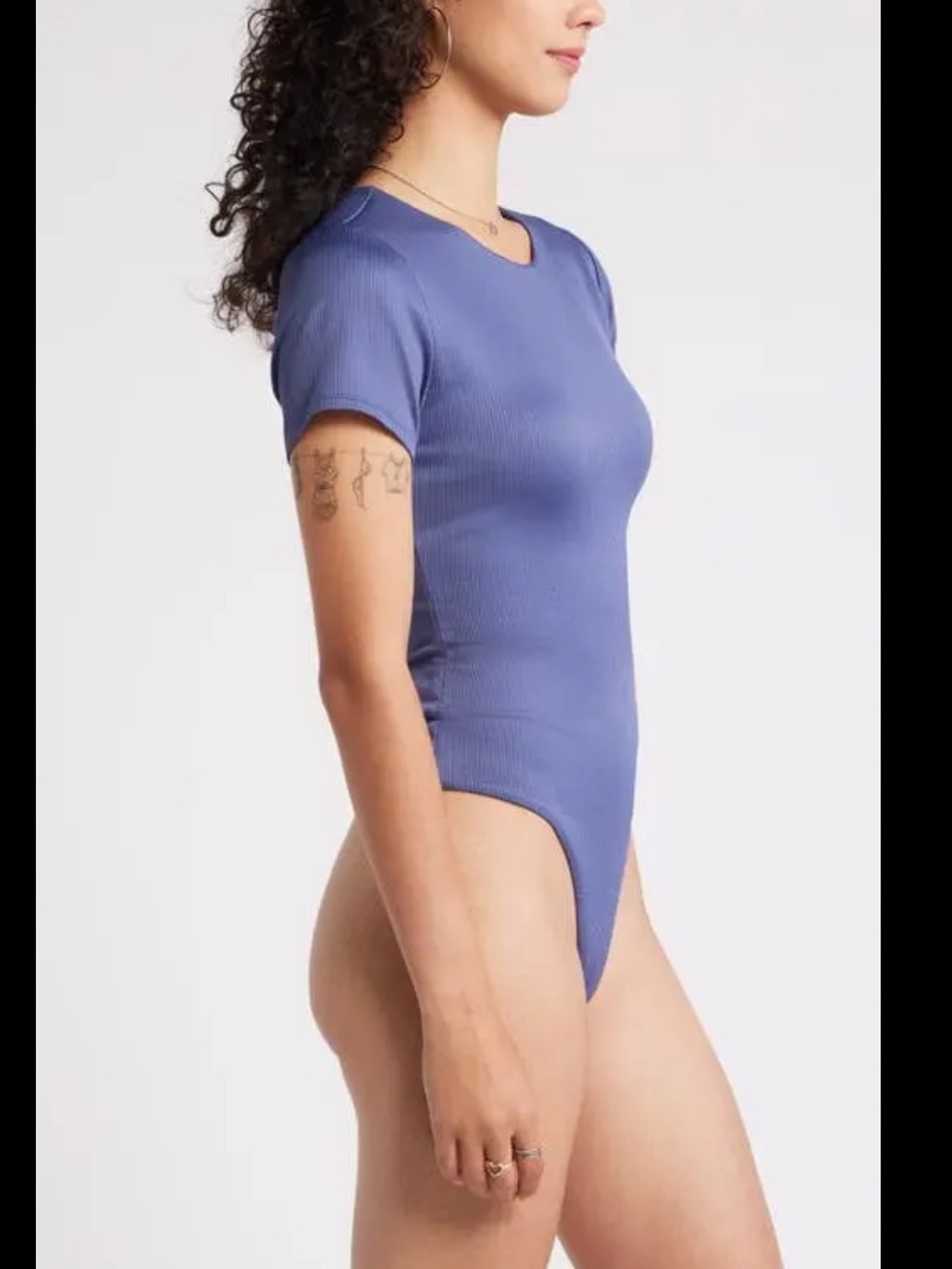 BP Short-Sleeve‎ Ribbed Bodysuit in Navy Size Small